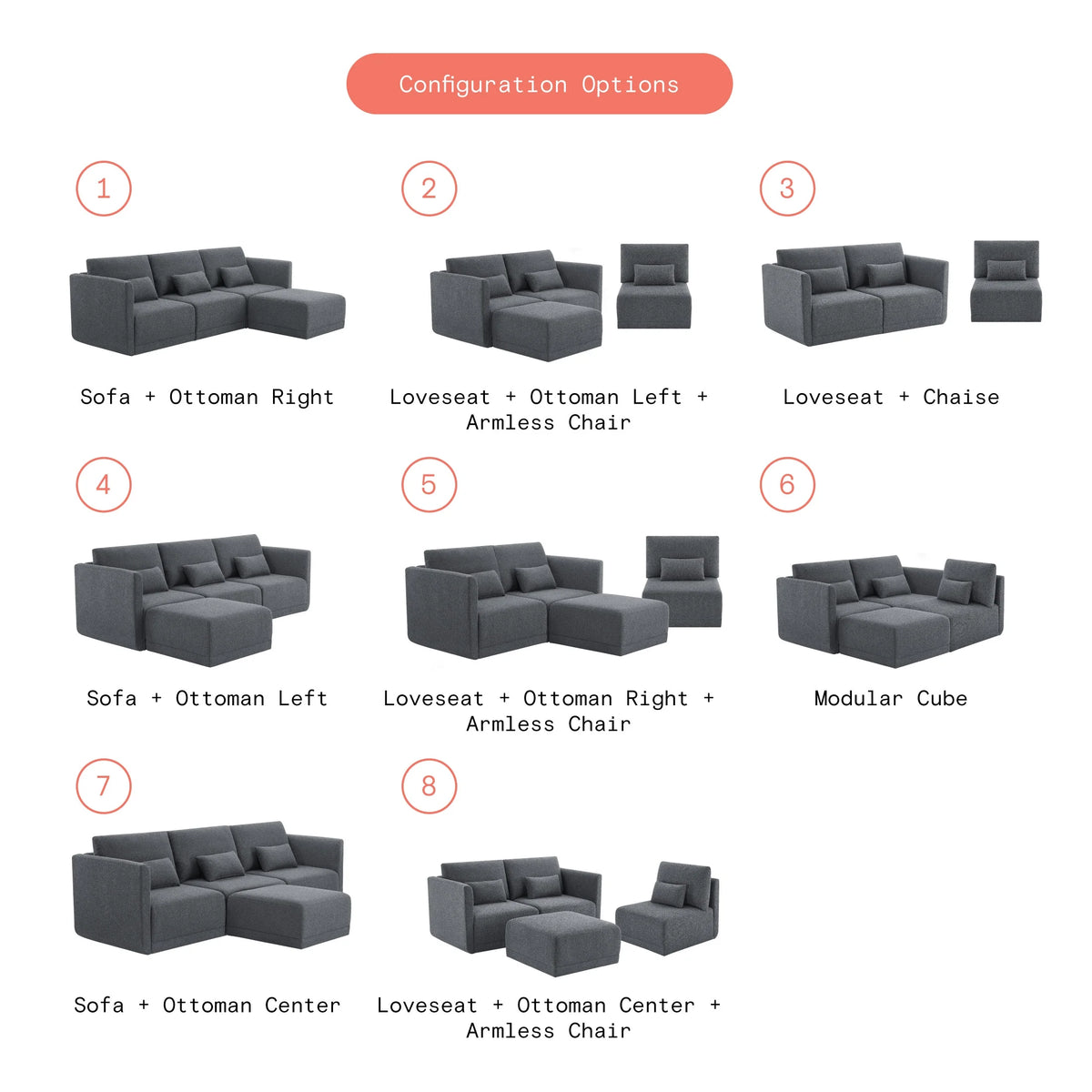 Beautiful Drew Modular Sectional Sofa with Ottoman by Drew Barrymore, Gray Fabric