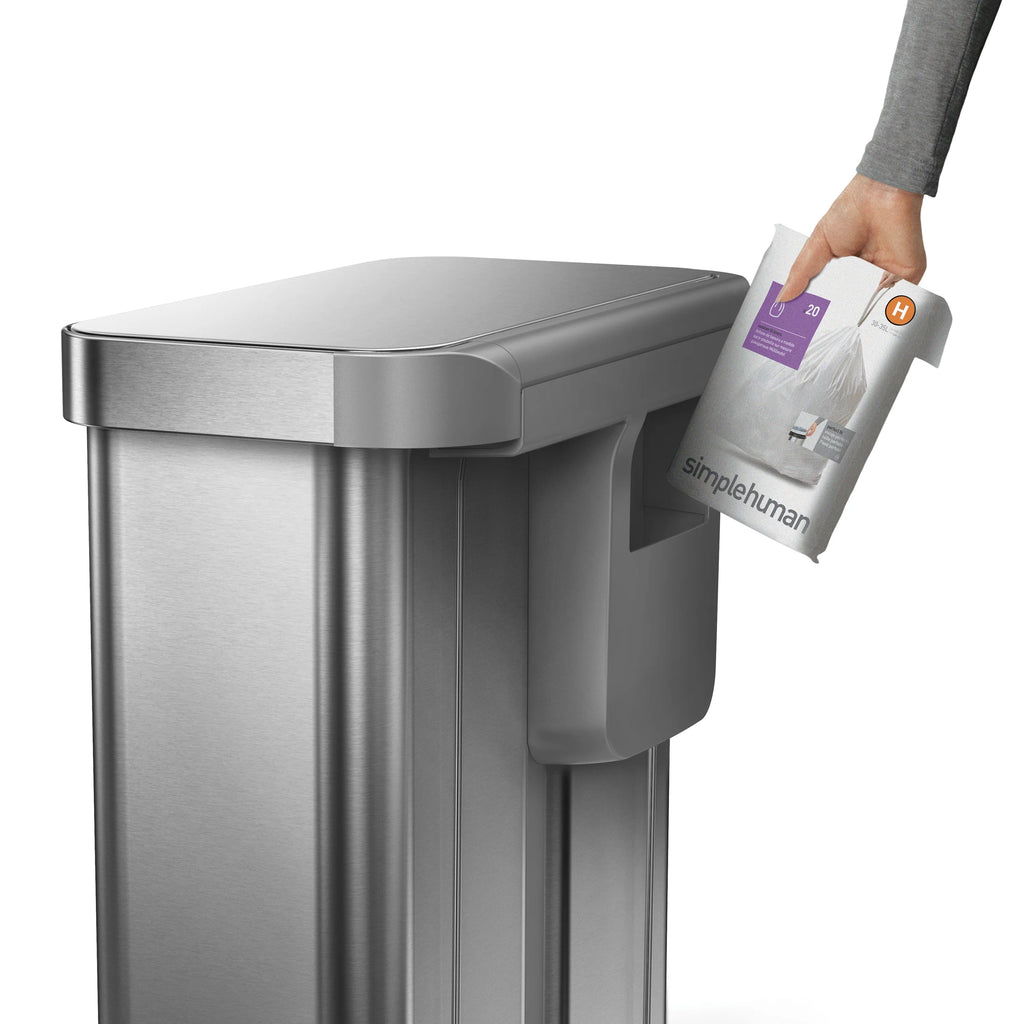 simplehuman 58 Liter / 15.3 Gallon Rectangular Dual Compartment Recycling Step, Brushed Stainless Steel with Soft-Close Plastic Lid Kitchen Trash Can
