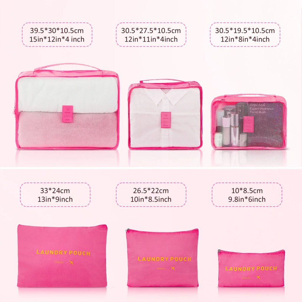 9 Piece Luggage Sets, Hard 20 24 28 inch Luggage with 6 Pieces Organize Bags Travel Suitcases Sets with Wheels, Rose