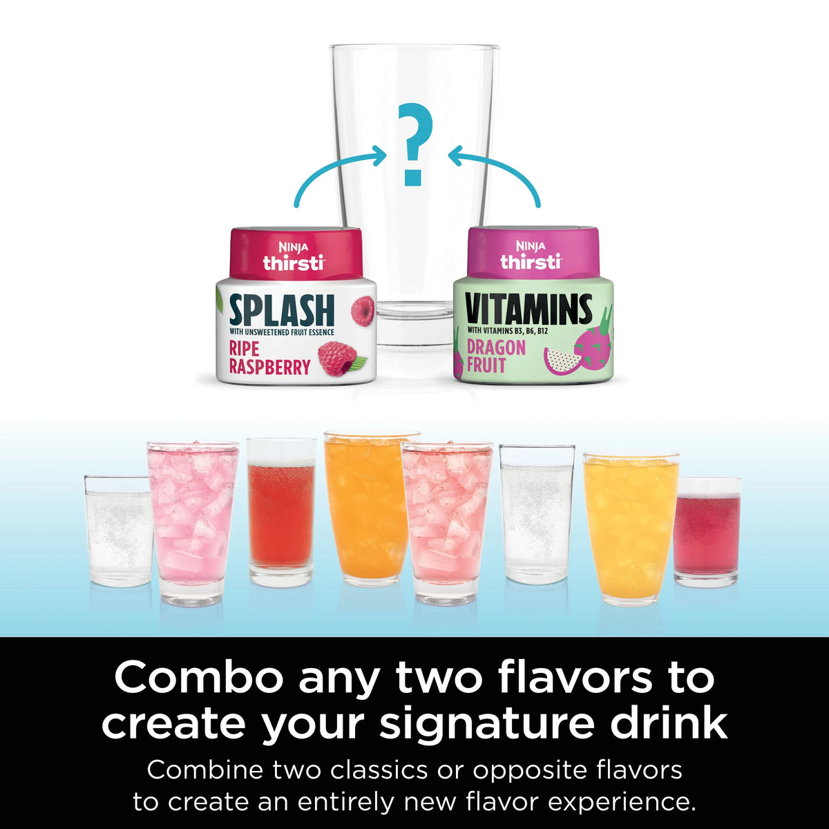 Ninja Thirsti Drink System Complete Still and Sparkling Customization Drink Kit with CO2 Canister, Flavors, and 48oz Reservoir