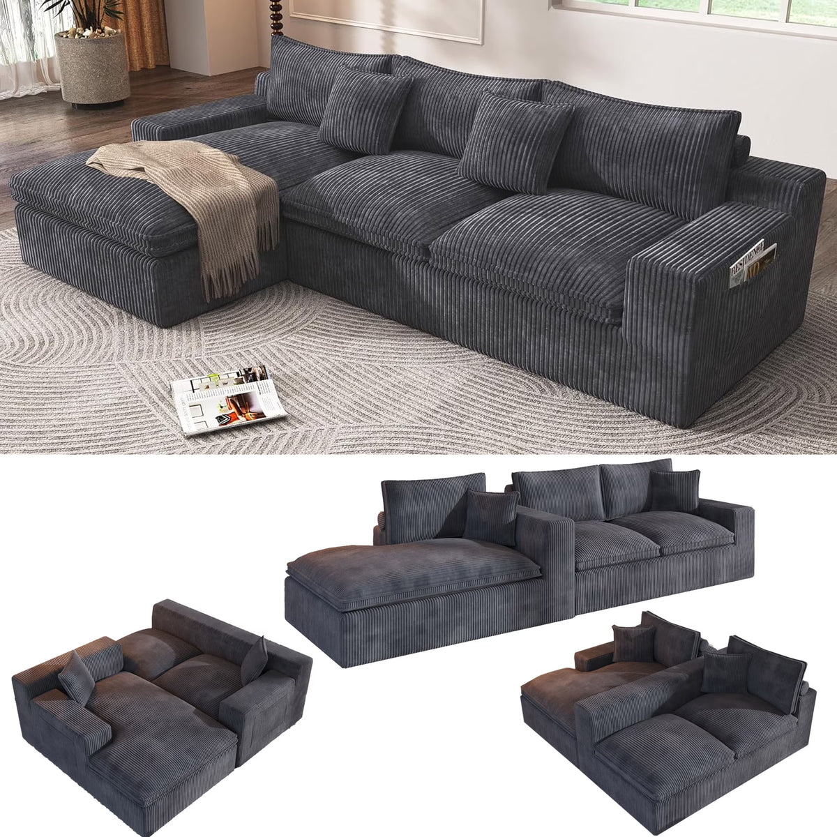108�� Modular Sectional Sofa, Cloud Sectional Couch with Deep Seat, Modern Modular L-Shape Sofa Couch with Chaise,Upholstered Couches for Living Room Bedroom