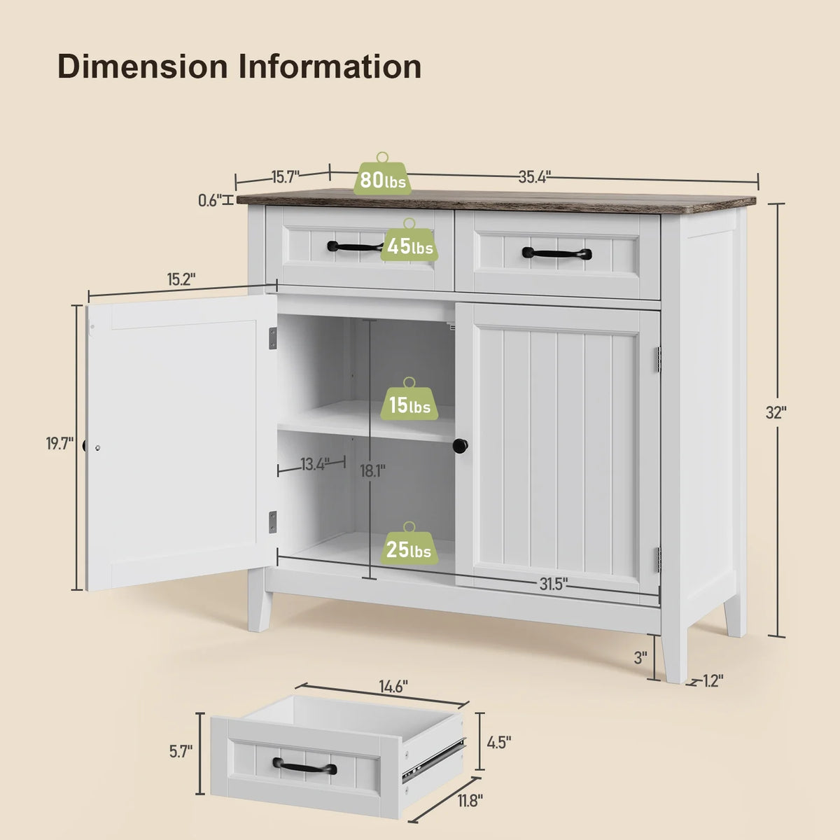 Coffee Bar, Lofka 42" Kitchen Storage Cabinet, Sideboard Buffet Cabinet with 8 Shelves, 1 Drawer
