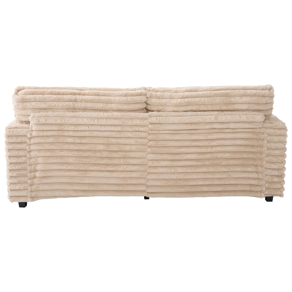 Oversized Double Chaise Lounge, Faux Fur Upholstered Deep Seat Sofa with 2 Pillows, 2 Cupholders, and Dual USB Ports