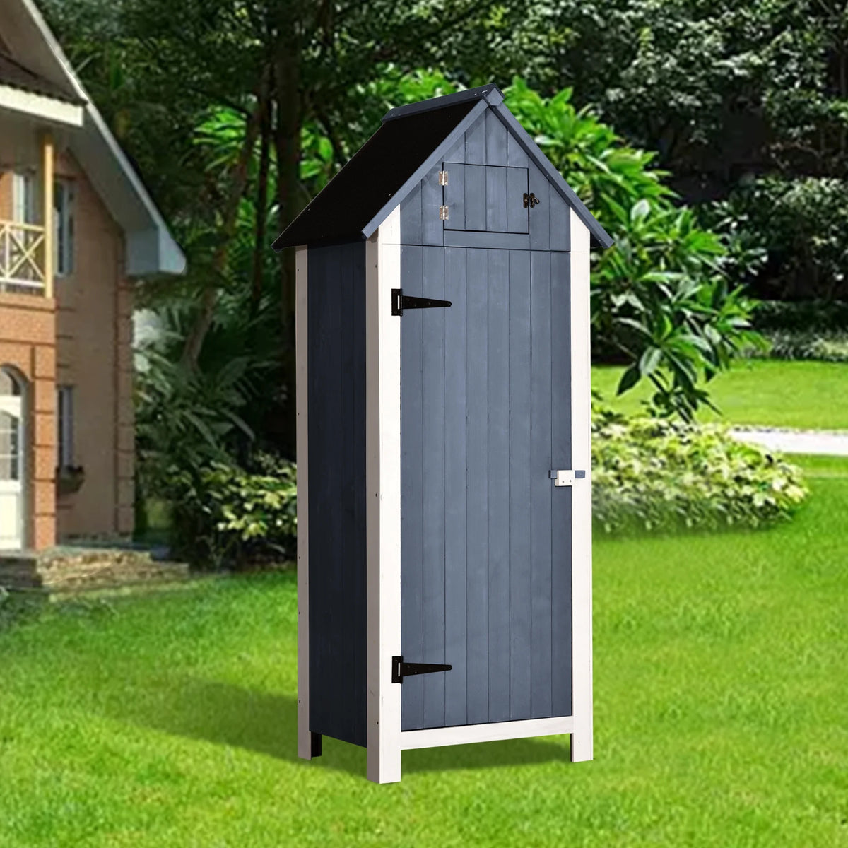 Mcombo Outdoor Storage Cabinet, Wood Garden Tool Shed (70" Tall) 0770EY