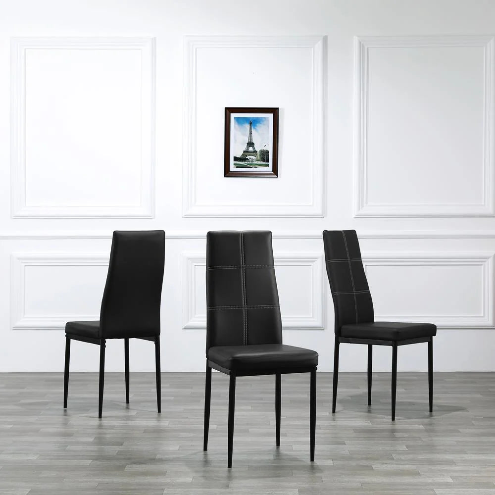 Ktaxon Set of 4 PU Leather Dining Side Chairs with Padded Seat High Back Design Dining Chairs for Kitchen Dining Room Home Furniture, Black