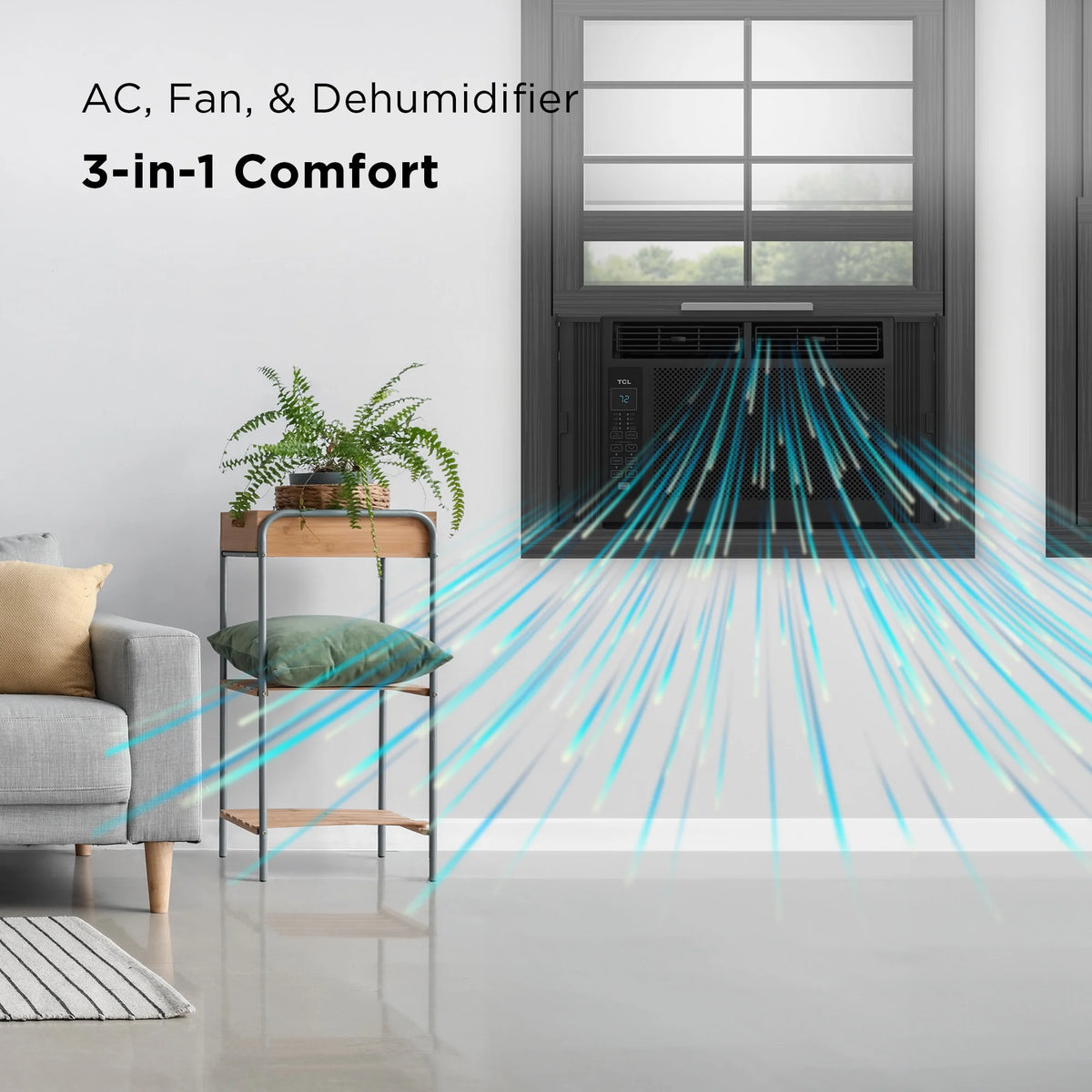 TCL 5,000 BTU Window Air Conditioner, Fan & Dehumidifier, 150 Sq. Ft., Remote Control, Easy-to-Use, Reusable Filter, Compact, Quiet, White, W5W3M
