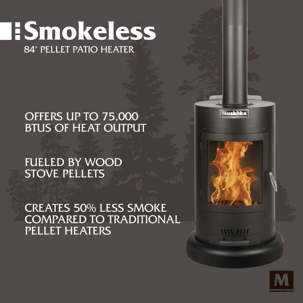 Muskoka 84" High 75,000 BTU Black Steel Wood Pellet Patio Heater