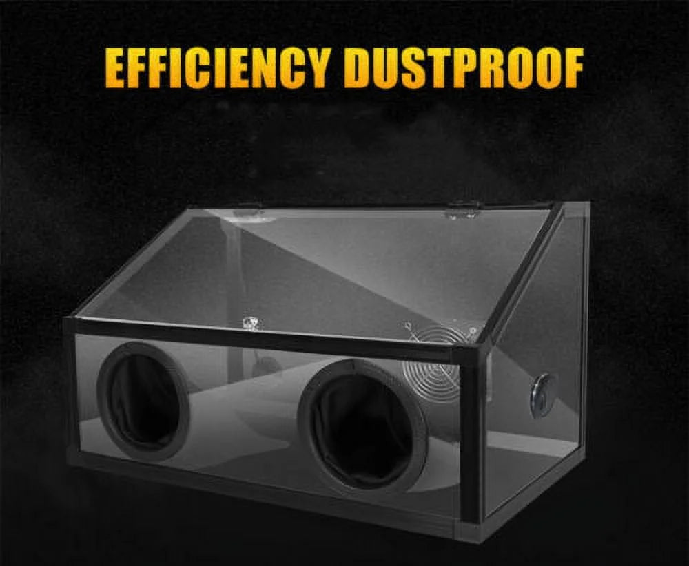220V Electric 2 Holes Enclosed Grinding Table Polisher Acrylic Dust Box Cover , 3mm LED Light with Fan