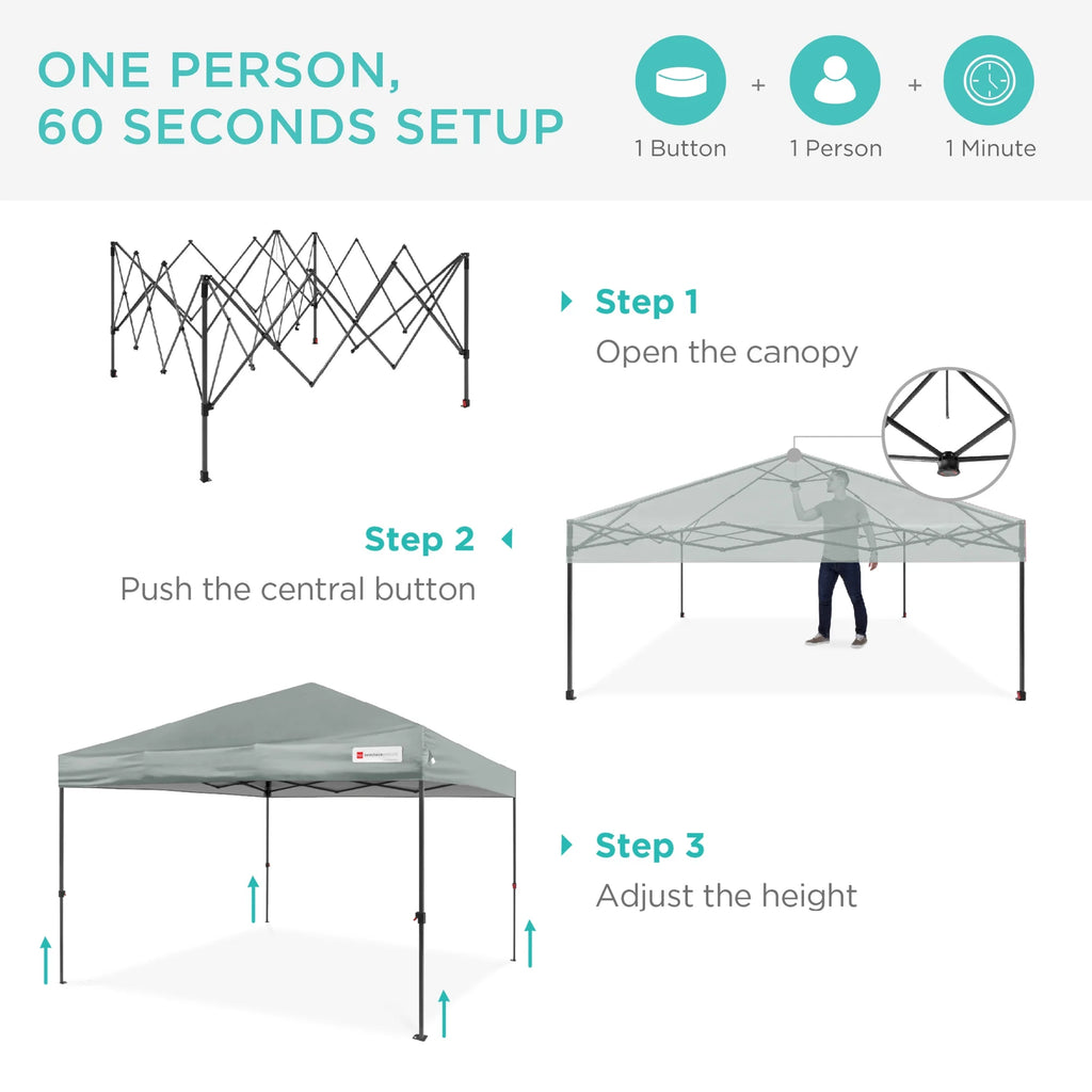 Best Choice Products 12x12ft Easy Setup Pop Up Canopy w/ 1-Button Setup, Wheeled Case, 4 Weight Bags - Navy Blue