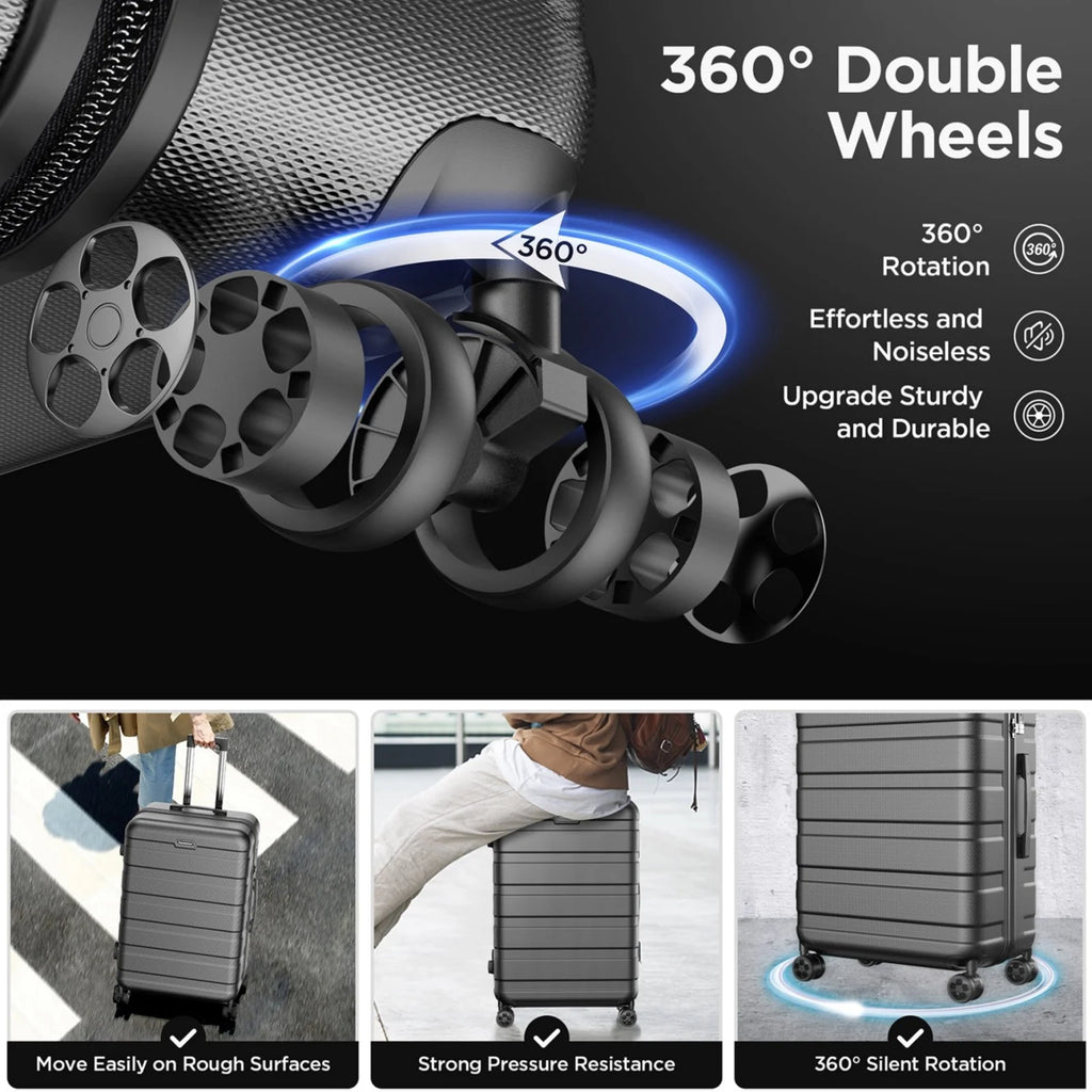 Famistar 11 Piece Hardside Luggage Suitcase Set with 360�� Double Spinner Wheels TSA Style Lock, 14�� Travel Case, 20" Carry-On Luggage, 24" Checked Luggage and 28" Checked Luggage, Black