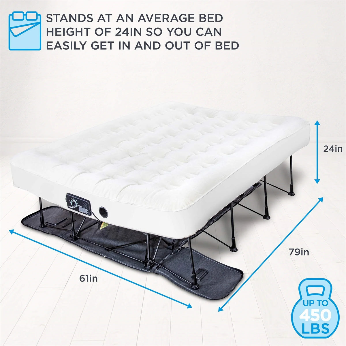 Ivation EZ-Bed (Twin) Air Mattress with Frame & Rolling Case, Self Inflatable, Blow Up Bed Auto Shut-Off, Comfortable Surface AirBed, Best for Guest, Travel, Vacation, Camping