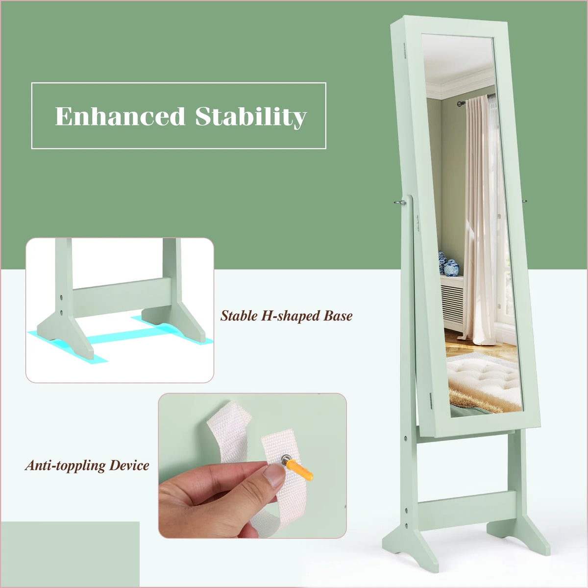 Costway Jewelry Mirrored Cabinet Armoire Organizer Storage Box w/ Stand Christmas Gift