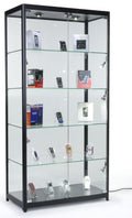 Displays2go Black LED Trophy Showcase, Locking, LED Lighting, Tempered Glass, Laminated MDF & Aluminum �C Black (LESC10478B)