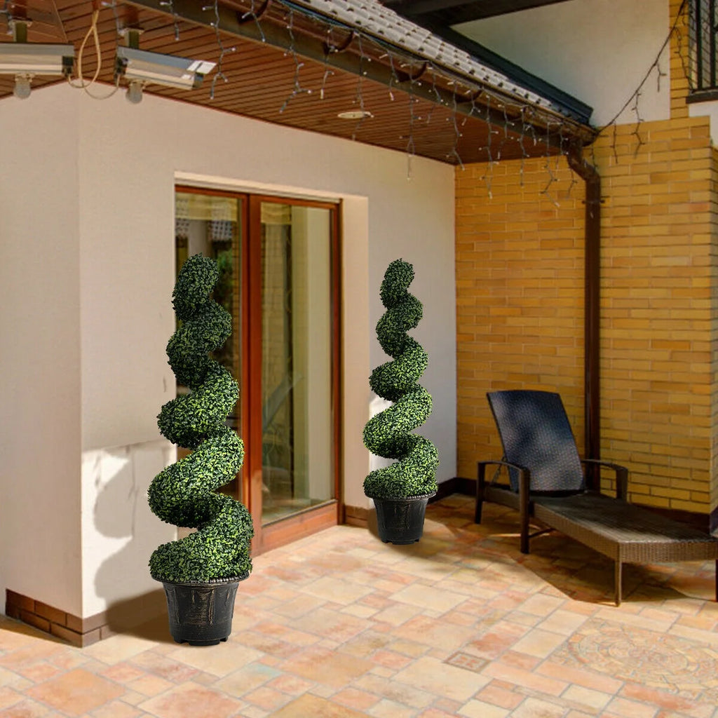 Gymax 2Pcs 4FT Artificial Boxwood Spiral Tree W/Realistic Leaves Indoor Outdoor Office
