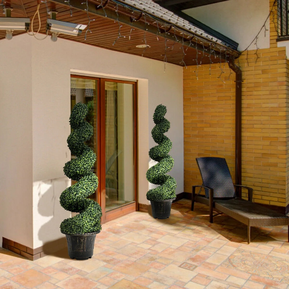 Gymax 2Pcs 4FT Artificial Boxwood Spiral Tree W/Realistic Leaves Indoor Outdoor Office