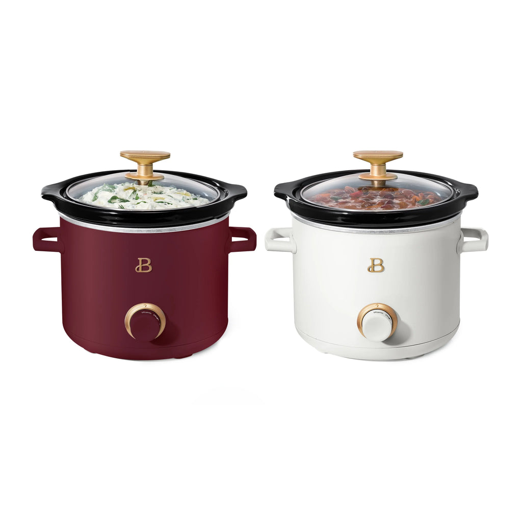 Beautiful 2 qt Slow Cooker Set, 2-Pack, White Icing and Merlot by Drew Barrymore, 19340, 100 W