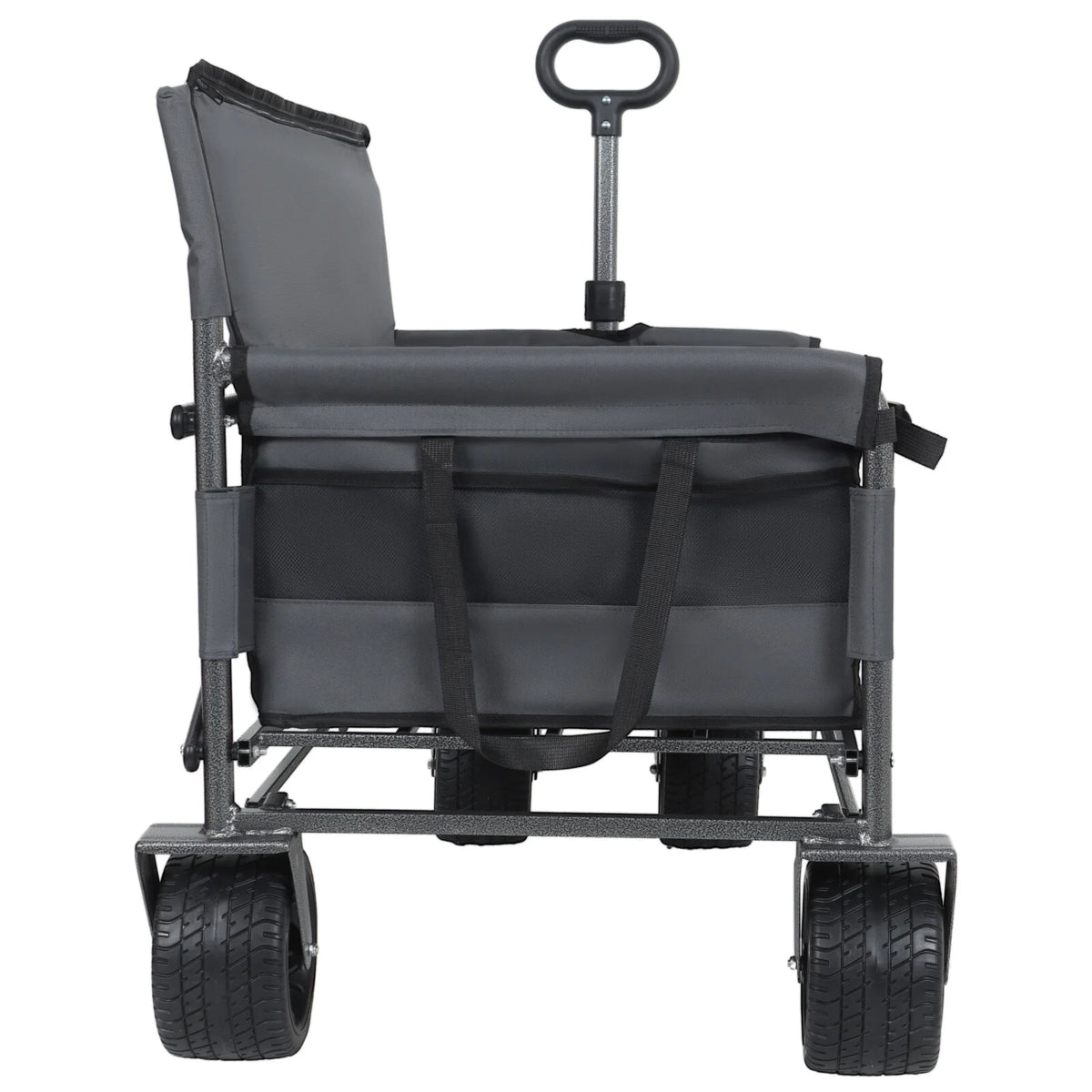 3-in-1 Collapsible Wagon Cart with Bench Seat, 500lbs Convertible Heavy Duty Utility Wagon with Flexible Handle, All-Terrain Folding Grocery Cart with Wheels for Shopping, Camping, Orange