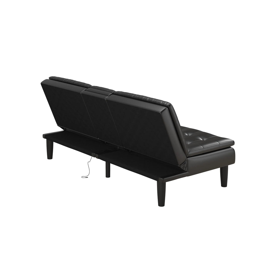 Mainstays Memory Foam 71.5" Futon with Cupholder and USB, Black Faux Leather