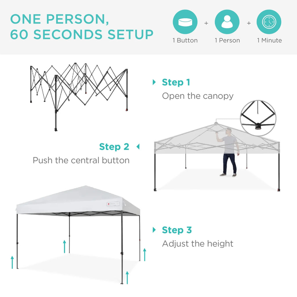 Best Choice Products 12x12ft Easy Setup Pop Up Canopy w/ 1-Button Setup, Wheeled Case, 4 Weight Bags - Navy Blue