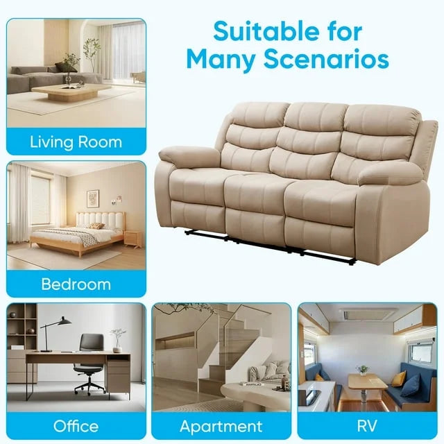 MUZZ Modern Reclining Sofa ,3-Seater Recliner Sofa with Cup Holders, Flip-Up Storage, Reversible Backrest and Footrest, Gray