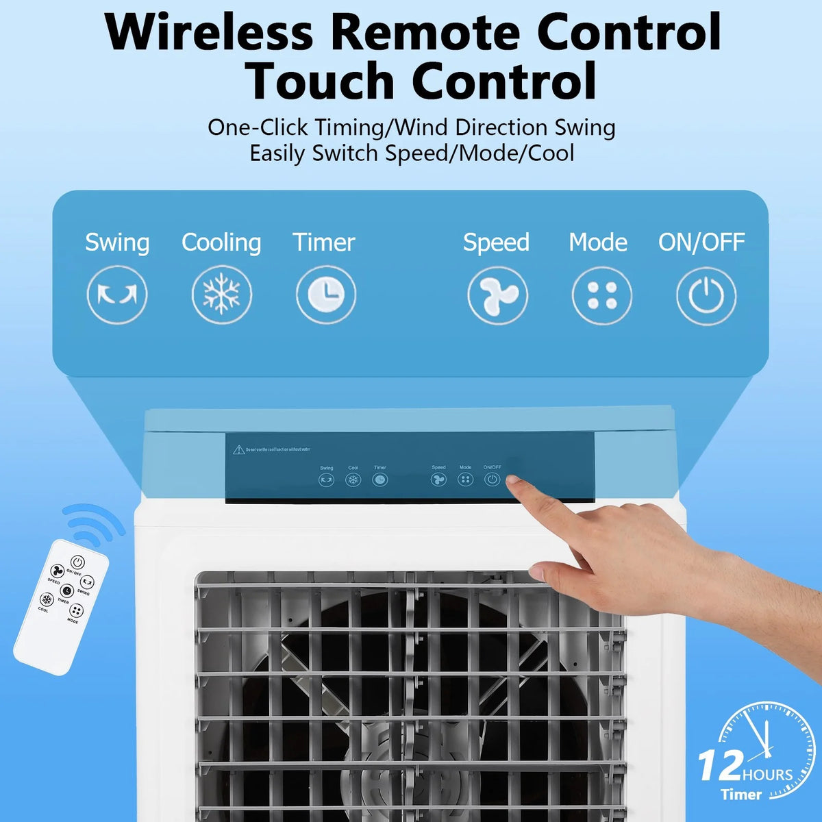 10.3 Gallon Evaporative Air Cooler,  3000CFM Swamp Cooler with Remote Control and 12H Timer, 4 Ice Packs, 3 Modes & Wind Speeds for Outdoor