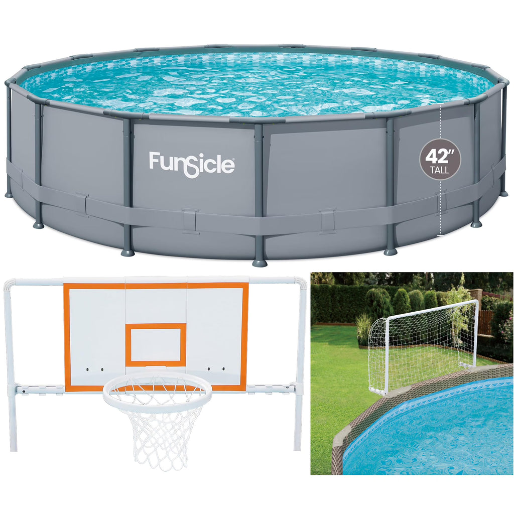 Funsicle 15ft Oasis Round Above Ground Metal Frame Swimming Pool, Includes SkimmerPlus Pump, Age 6 & up