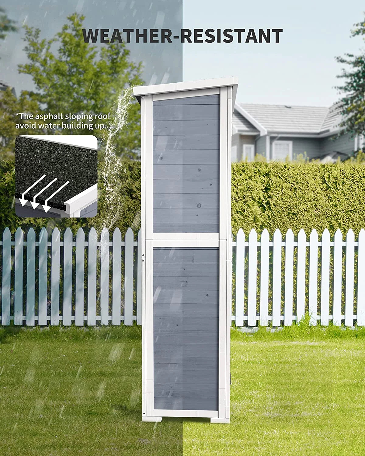 63.2" Outdoor Storage Cabinet, Lofka  Lockable Doors Garden shed with Adjustable Shelves| Asphalt Roof| Ventilate Shutter, Wood Shed with Large Storage Space, Waterproof Roof for Garden, Natural
