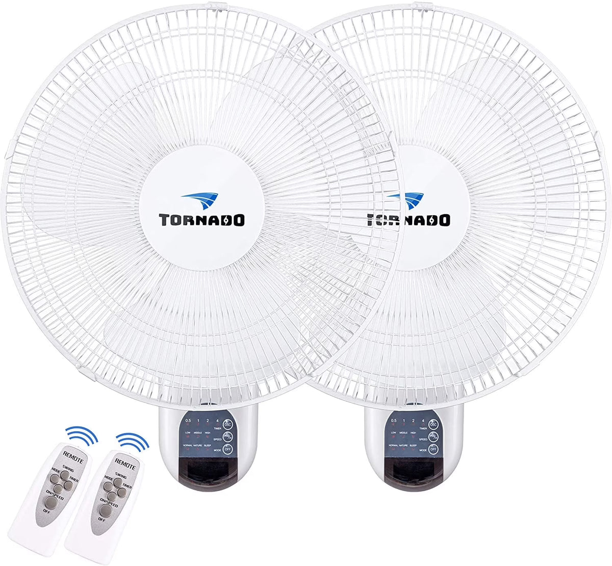 2 Pack - Tornado 16 Inch Wall Mount Fan - Remote Control Included - 3 Speed Settings - UL Safety Listed