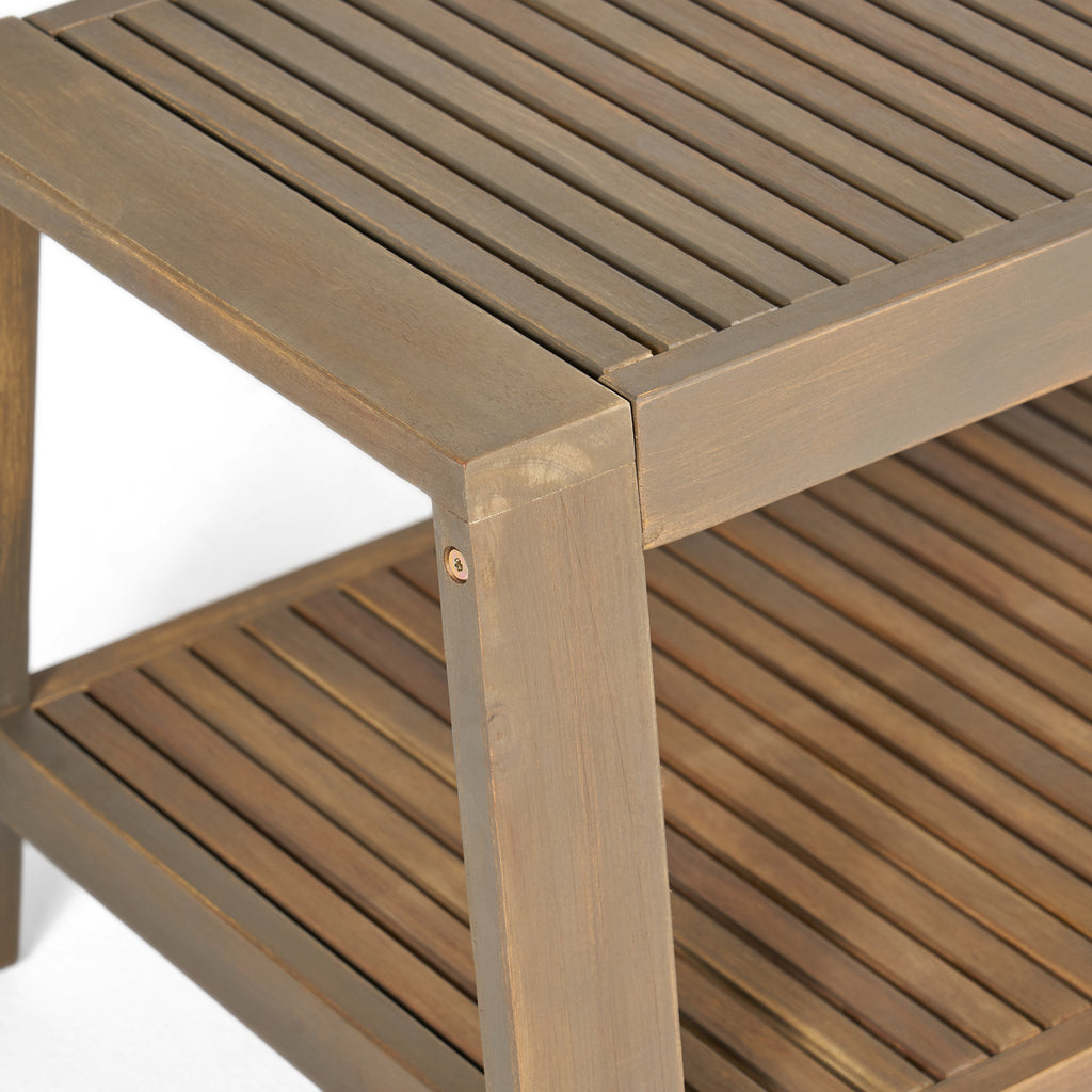 Wilcox Outdoor Acacia Wood Loveseat and Coffee Table Set with Cushions, Grey, Dark Grey