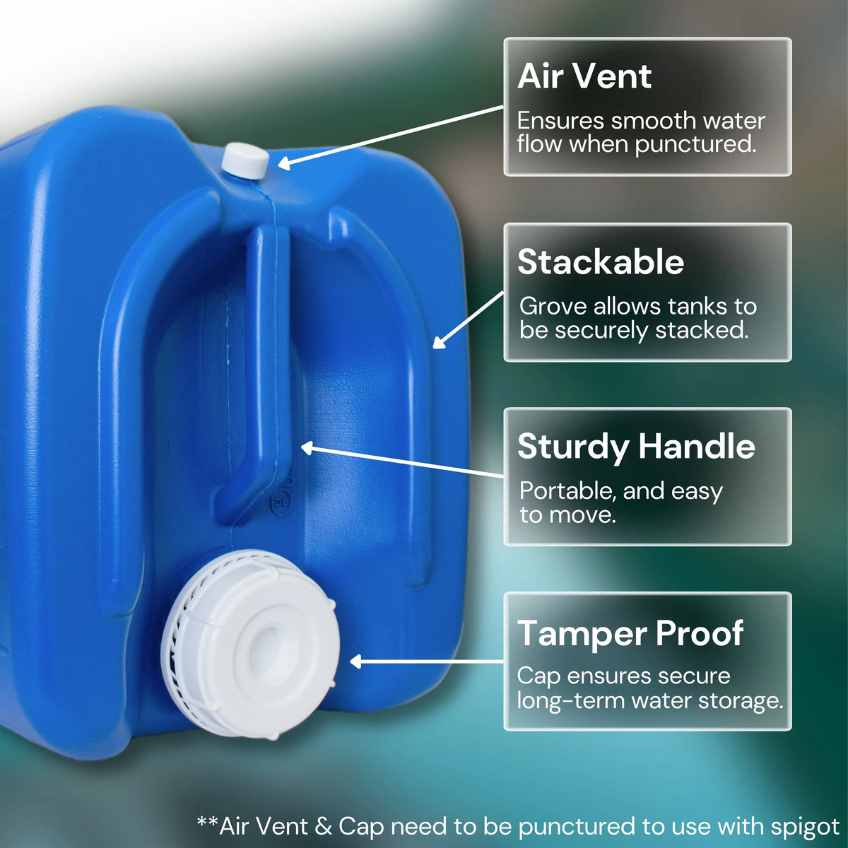 5-Gallon Stackable Water Containers with Spigot & Water Treatment - Emergency Water Storage Kit (2x - 5 Gallon Water Tanks)