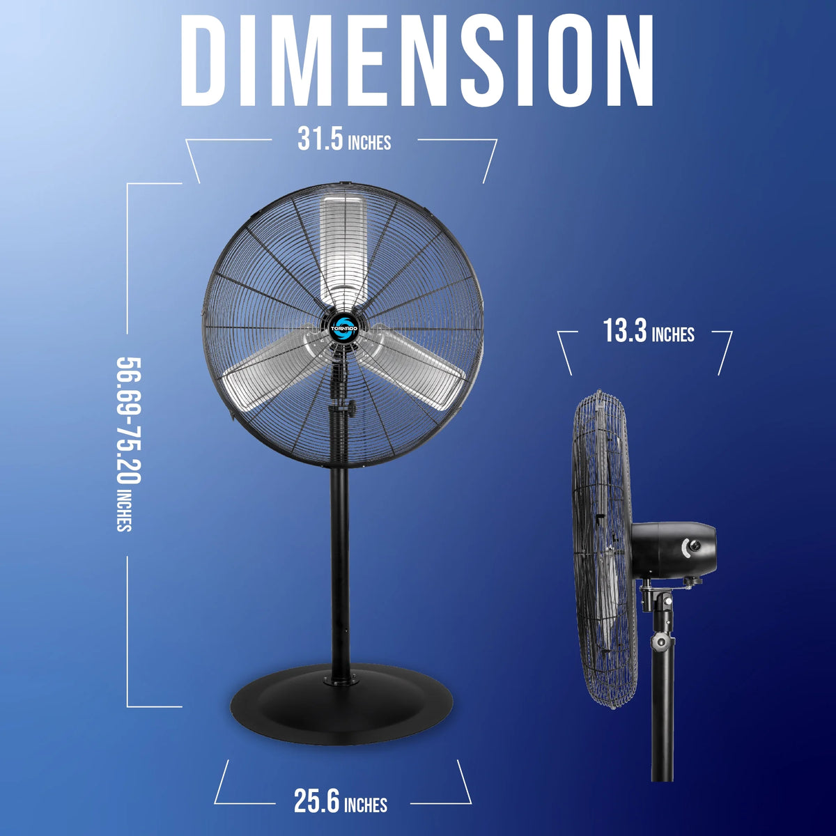 Tornado - 20 Inch High Velocity Metal Oscillating Pedestal Fan - Commercial, Industrial Use Water-Resistant