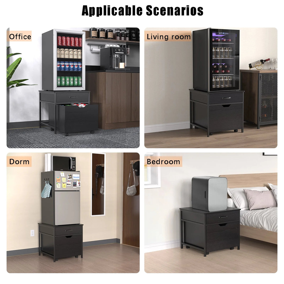 Mini Fridge Stand with Storage, Heavy Duty Mini Fridge Table with Rolling Cabinet