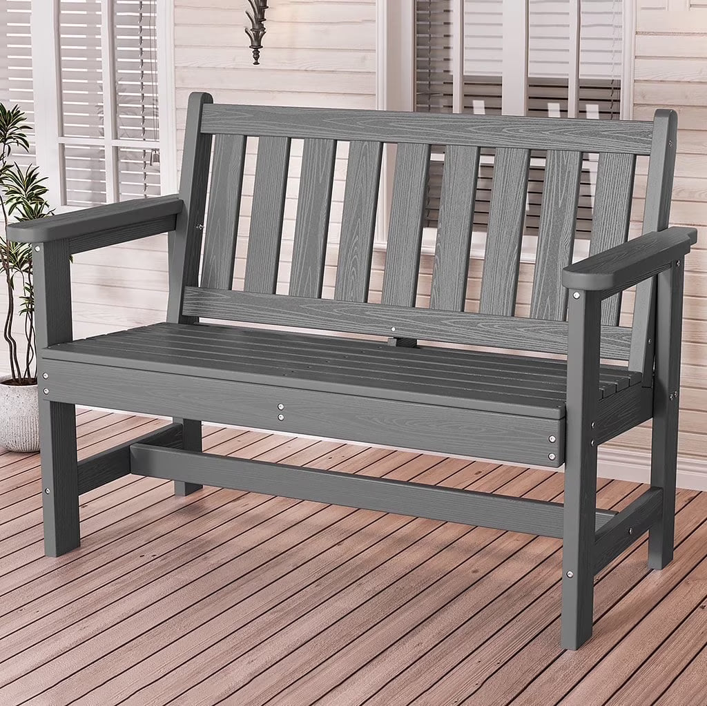 SERWALL Outdoor Bench for 2-Person, Weather-Resistant HDPE with Aluminum Reinforcement, Supports 660 lbs, Comfortable Seating for Patio, Garden, and Porch, Black