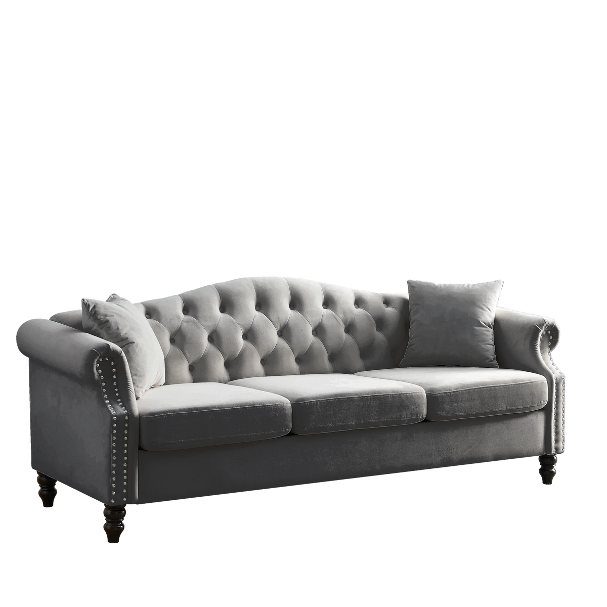 Chesterfield Upholstered Velvet Sofa, 3 Seater Button Tufted Couch with Nailhead Arms for Living Room Bedroom Office Apartment