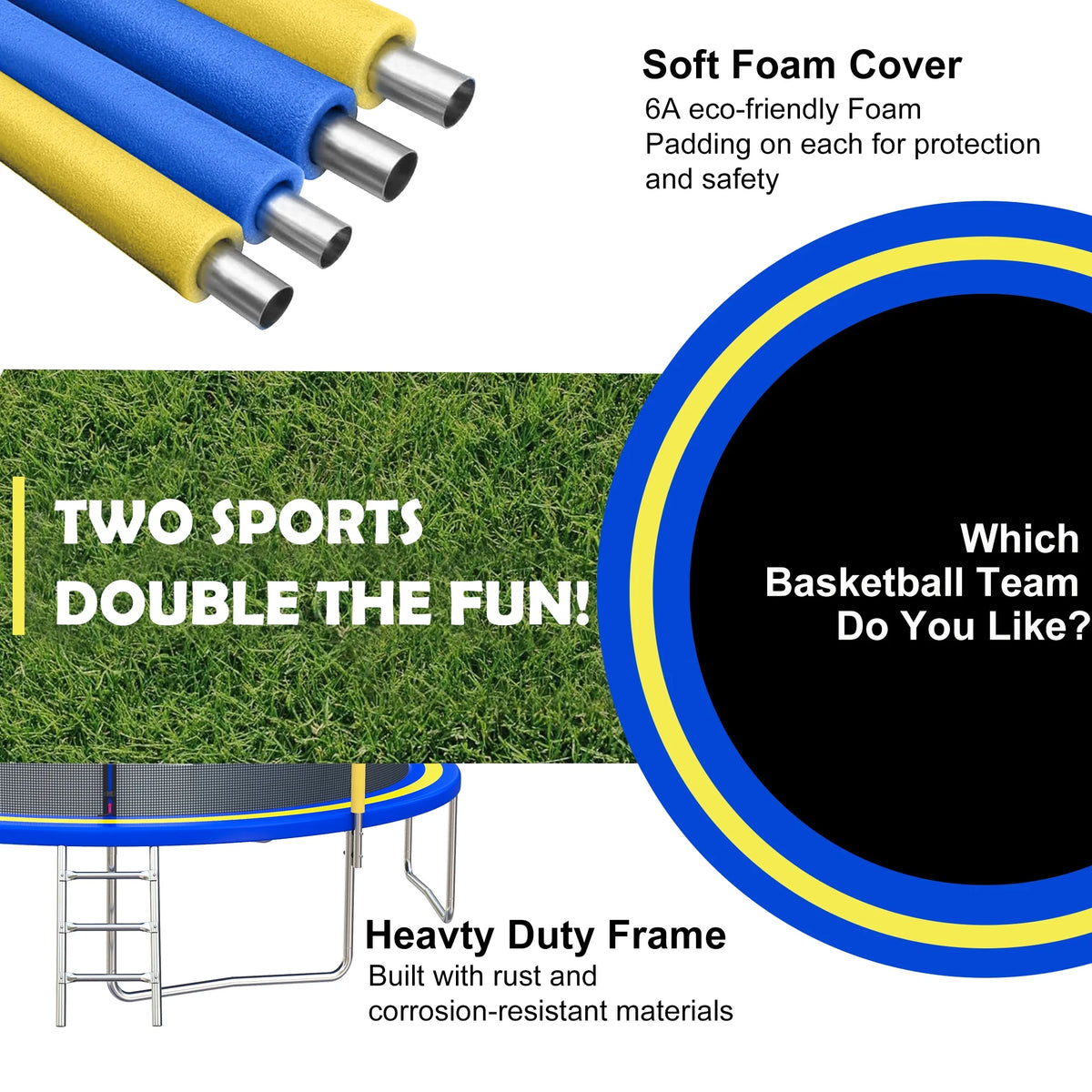 SHINPT 14ft Trampoline for Kids, Outdoor Trampoline with Net, Big Trampoline with Basketball Hoop and Ladder, Heavy Duty Trampoline with No-gap Design, Backyard Trampolines for Adult