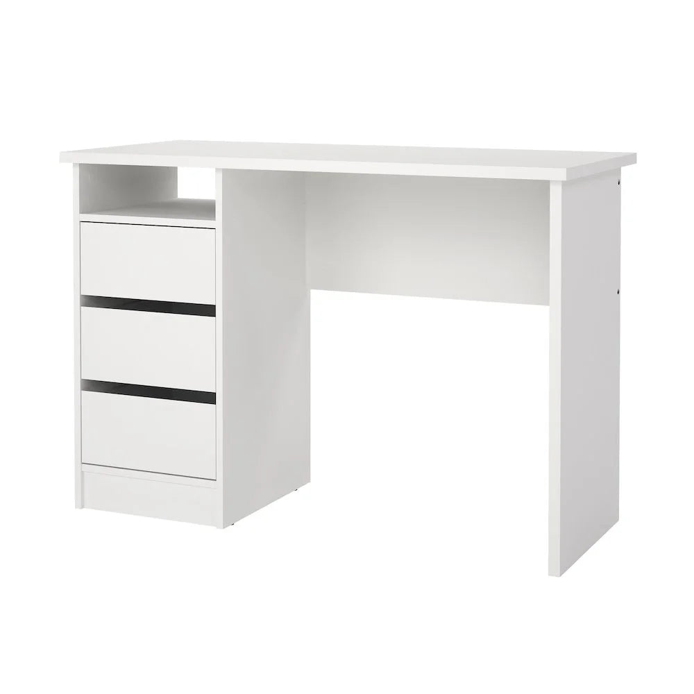 Tvilum Wes Writing Desk with 3 Storage Drawers and Open Shelf for Adults, White