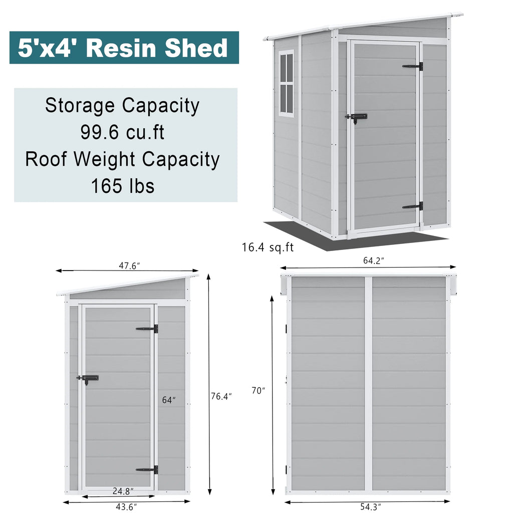 Outdoor Shed & Storage, Seizeen All-Weather Plastic Sheds 82'' H, Sloped Top Garden Shed with Window, Heavy-Duty Resin Outdoor Storage W/Floor, Gray