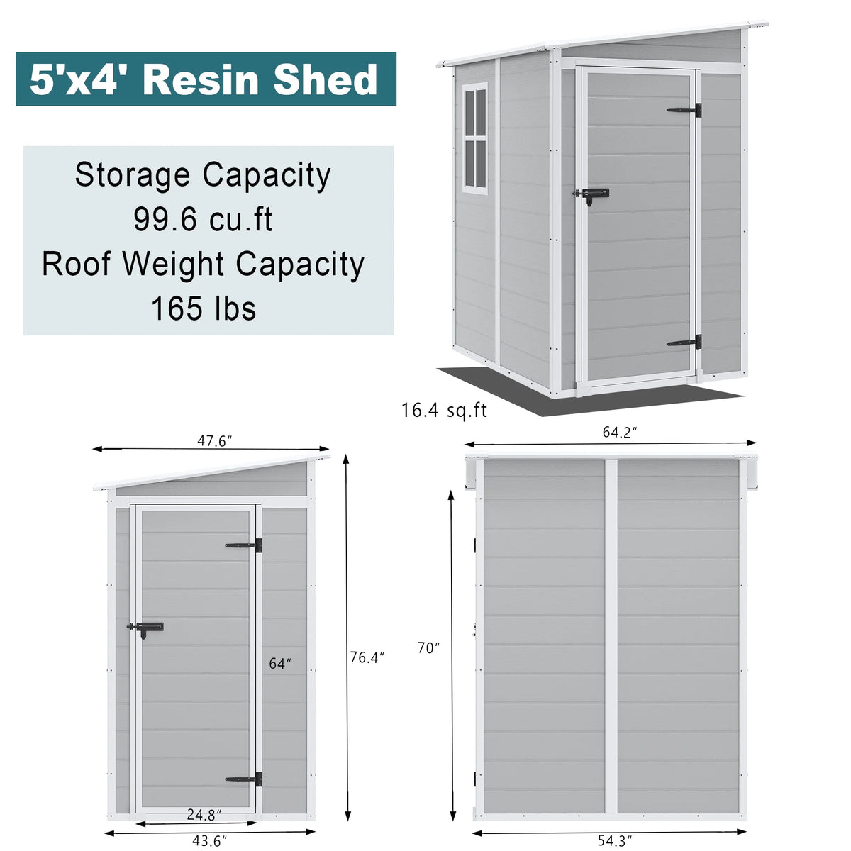 Outdoor Shed & Storage, Seizeen All-Weather Plastic Sheds 82'' H, Sloped Top Garden Shed with Window, Heavy-Duty Resin Outdoor Storage W/Floor, Gray