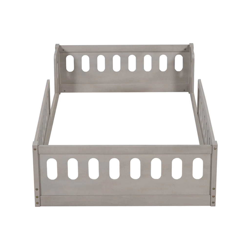 Euroco Wood Twin Size Platform Bed with Guardrail for Toddler and Kids