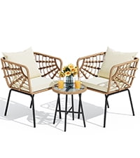 DEXTRUS 3-Piece Outdoor Patio Furniture Wicker Bistro Set with Soft Cushions