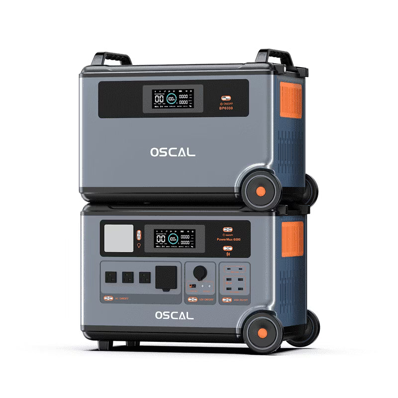 OSCAL PowerMax 6000 Portable Power Station, 3600Wh LiFePO4 Battery with 6000W Output, BP3600 Expansion Battery & 200W Solar Panels, Solar Generator for Camping, Home, Outdoor, Emergency Use