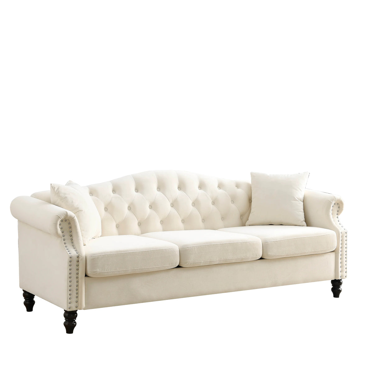 Chesterfield Upholstered Velvet Sofa, 3 Seater Button Tufted Couch with Nailhead Arms for Living Room Bedroom Office Apartment