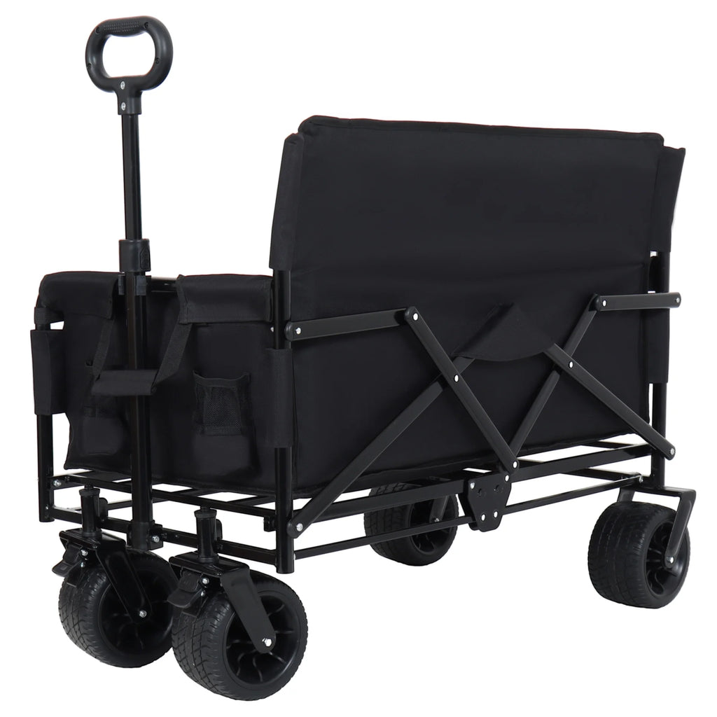 3-in-1 Collapsible Wagon Cart with Bench Seat, 500lbs Convertible Heavy Duty Utility Wagon with Flexible Handle, All-Terrain Folding Grocery Cart with Wheels for Shopping, Camping, Orange