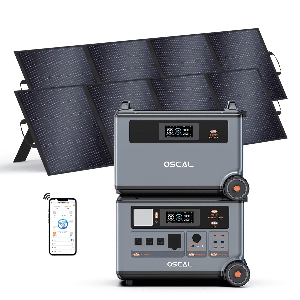 OSCAL PowerMax 6000 Portable Power Station, 3600Wh LiFePO4 Battery with 6000W Output, BP3600 Expansion Battery & 200W Solar Panels, Solar Generator for Camping, Home, Outdoor, Emergency Use