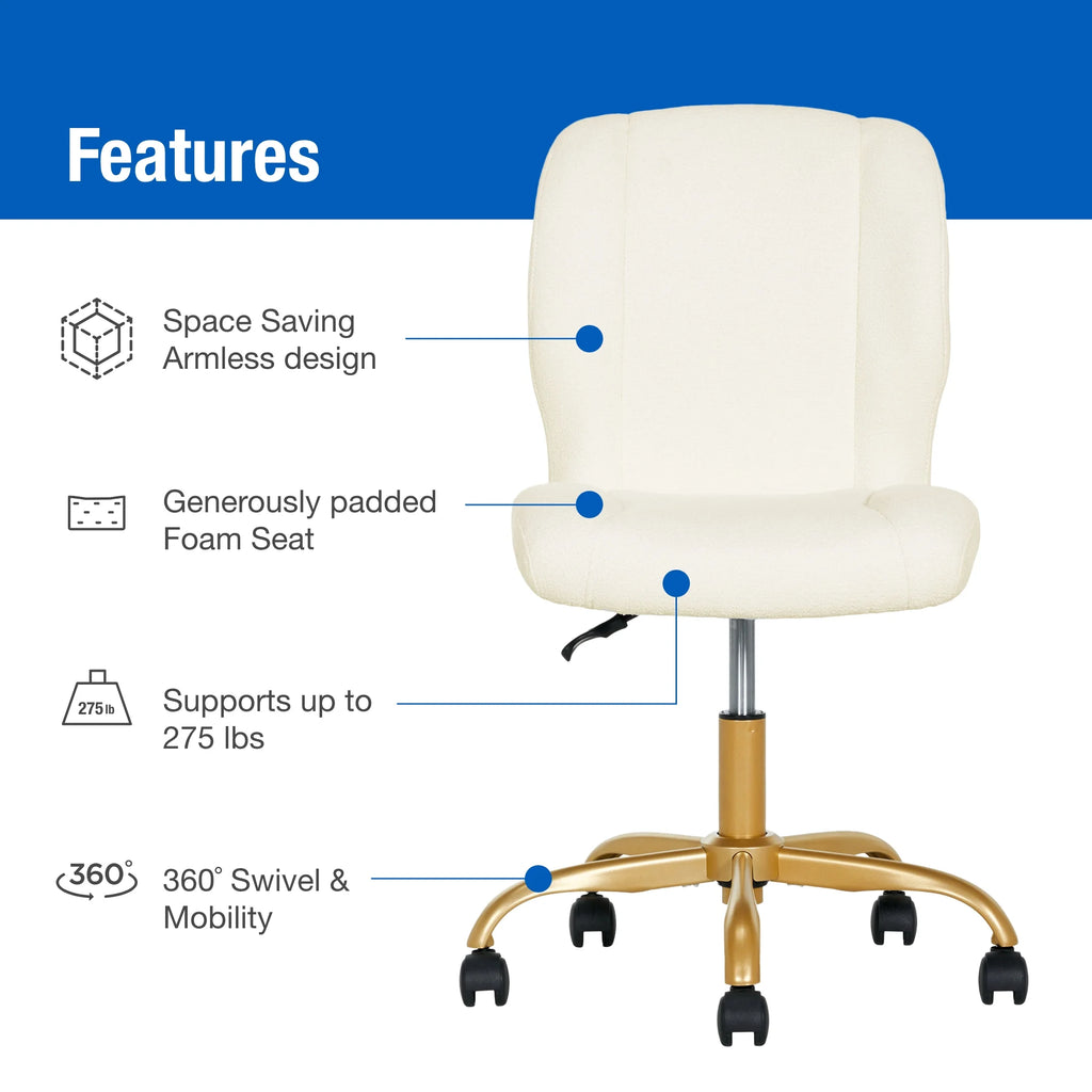 Mainstays Boucl�� Armless Office Chair for Adults and Teens, Cream