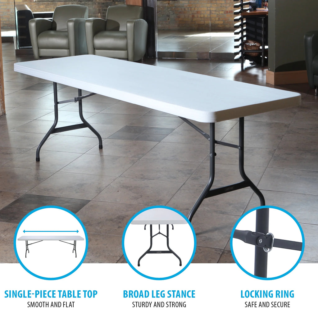 Lifetime Combo Set of (4) 8-Foot Rectangle Folding Tables & (32) Chairs, Indoor/Outdoor Use, White (80147)