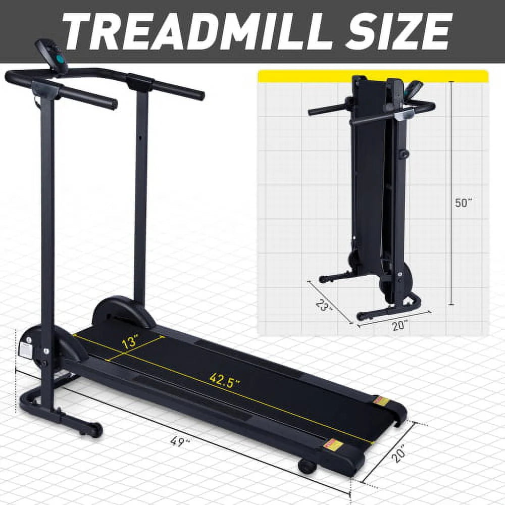 Manual Treadmill, Non Electric Treadmill with 10° Incline, Compact Foldable Treadmill Exercise Machine Fitness Exercise Equipment for Apartment Home Walking Jogging Running Cardio Training