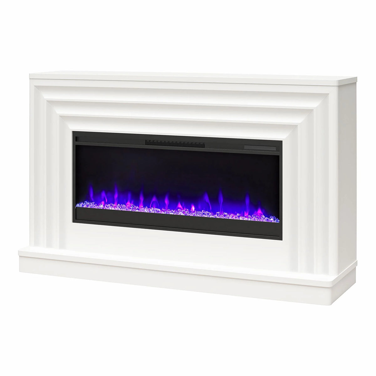 CosmoLiving by Cosmopolitan Rene Electric Fireplace Mantel 65" TV Stand with Multi-Color Flame and Crystal Ember Bed, Black