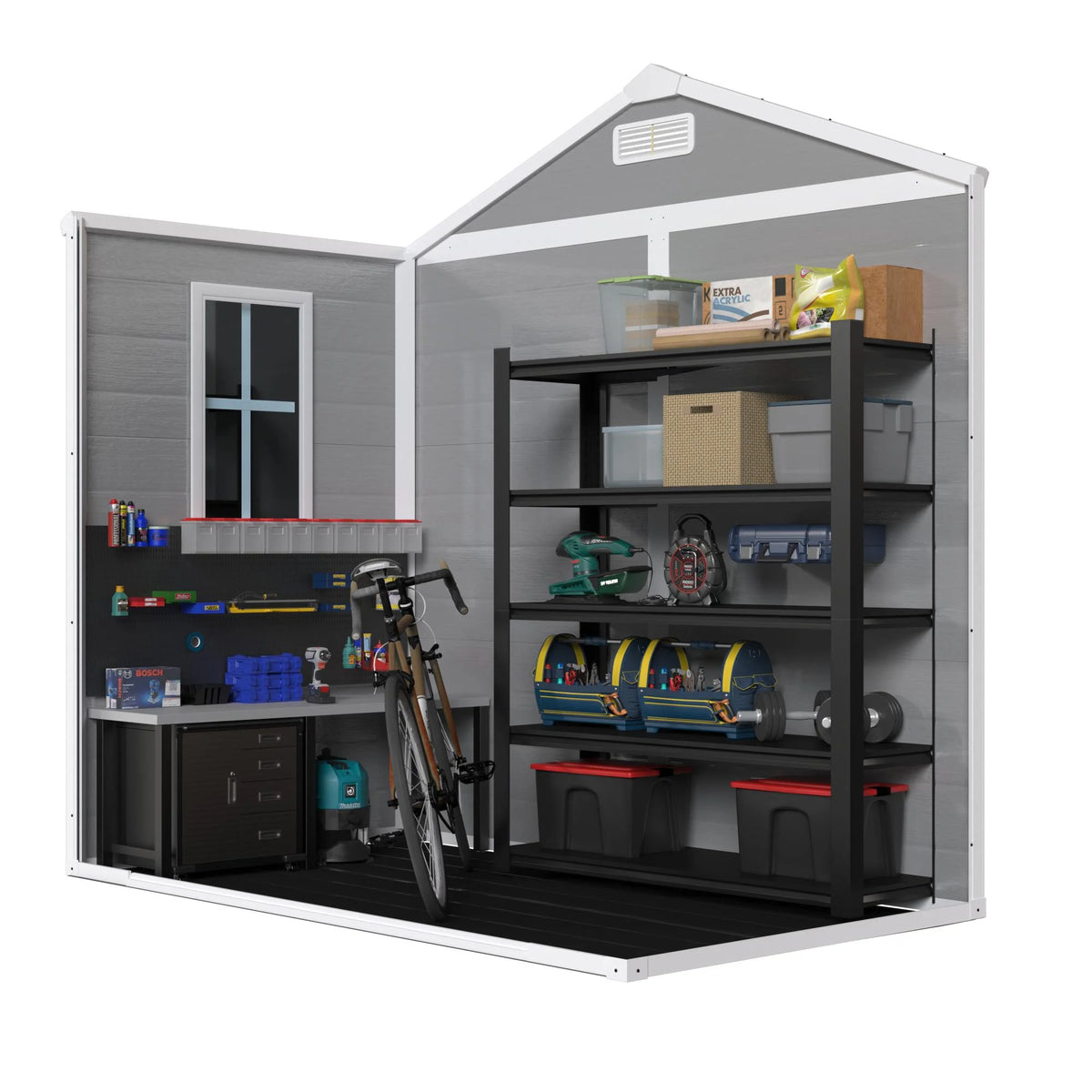 Outdoor Shed & Storage, Seizeen All-Weather Plastic Sheds 82'' H, Sloped Top Garden Shed with Window, Heavy-Duty Resin Outdoor Storage W/Floor, Gray