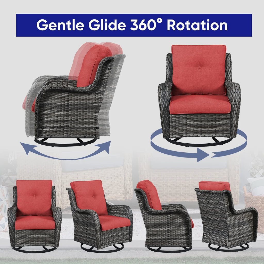 POCASSY 3 Piece Patio Set Outdoor Wicker Glider Rocking and Swivel Chairs with Cushions